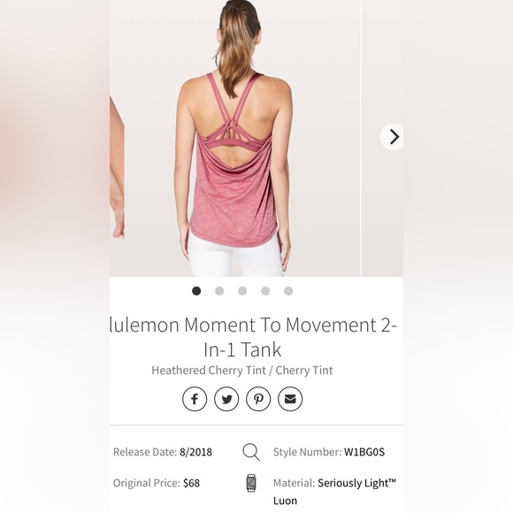 Lululemon Movement To Movement 2 in 1 Tank Top Heathered Pink Color Size 8 - Picture 9 of 13